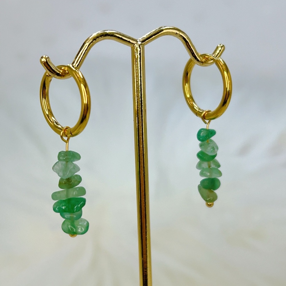 18k gold plated Jade green huggie 1.5” dangle earrings